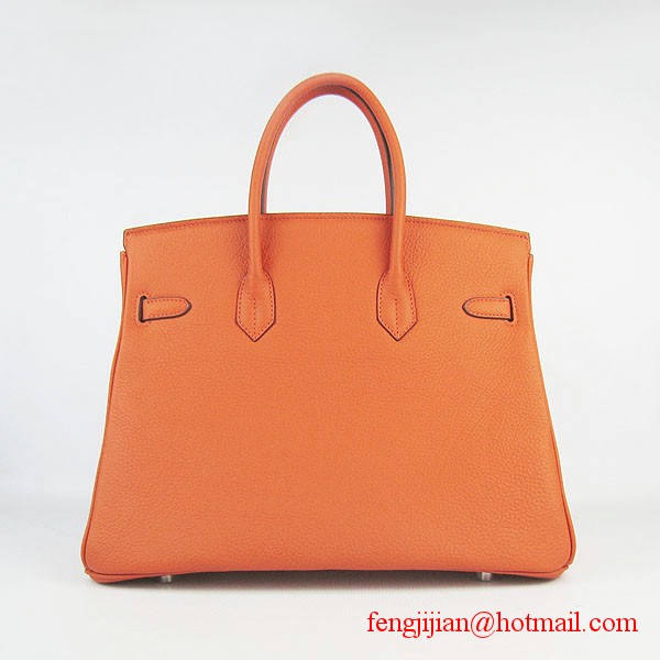 Hermes Birkin 35cm Tendon Veins Leather Bag Orange Silver Hardware